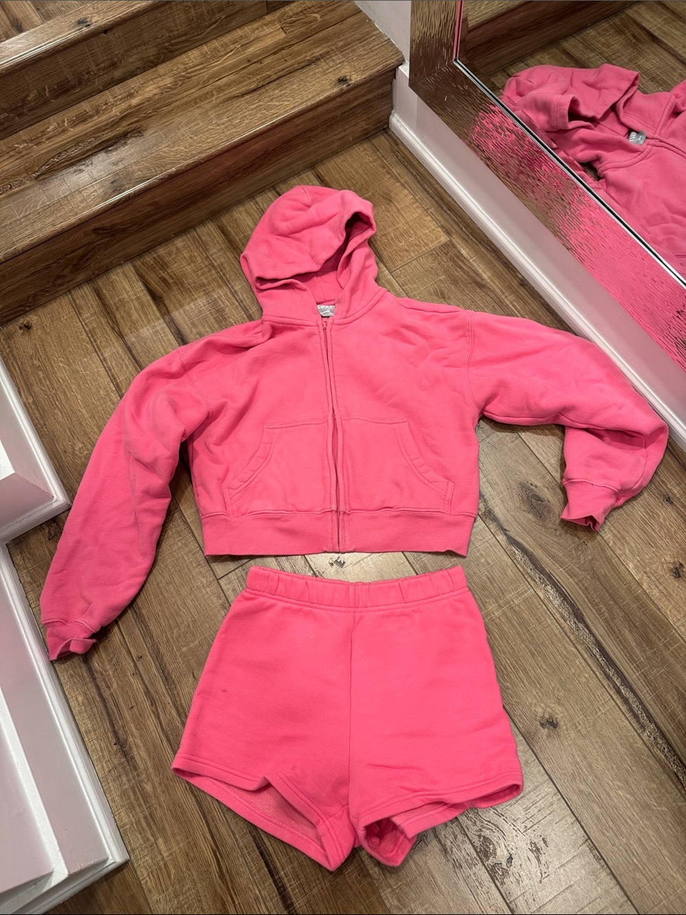 Aritzia Bright Pink Cropped Hoodie & Shorts Set